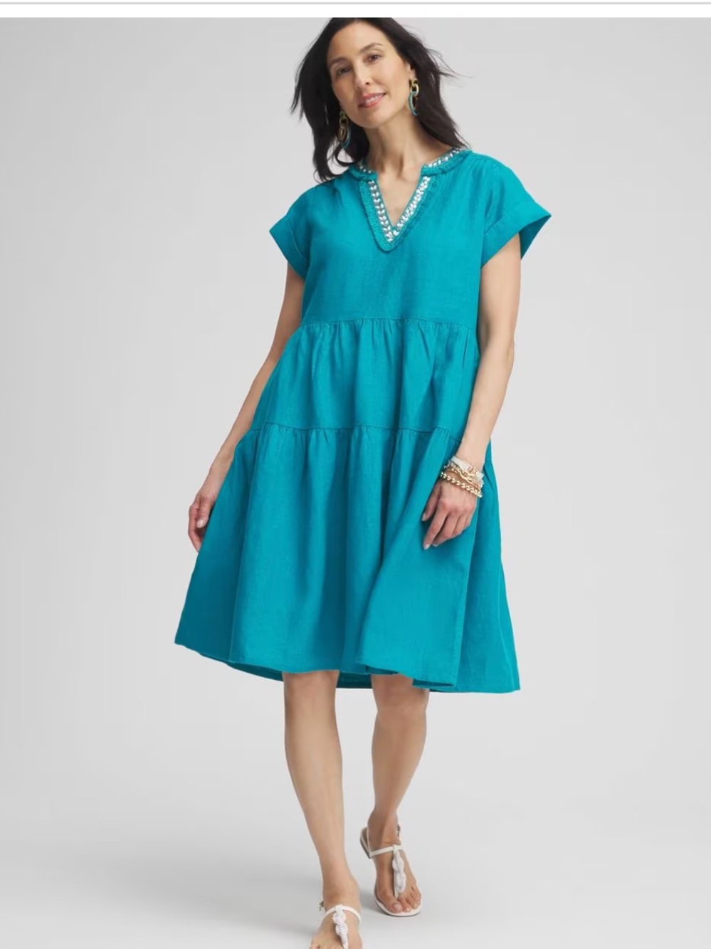 Chico's Teal Dress with Embellished Neckline size 4 or 18-20